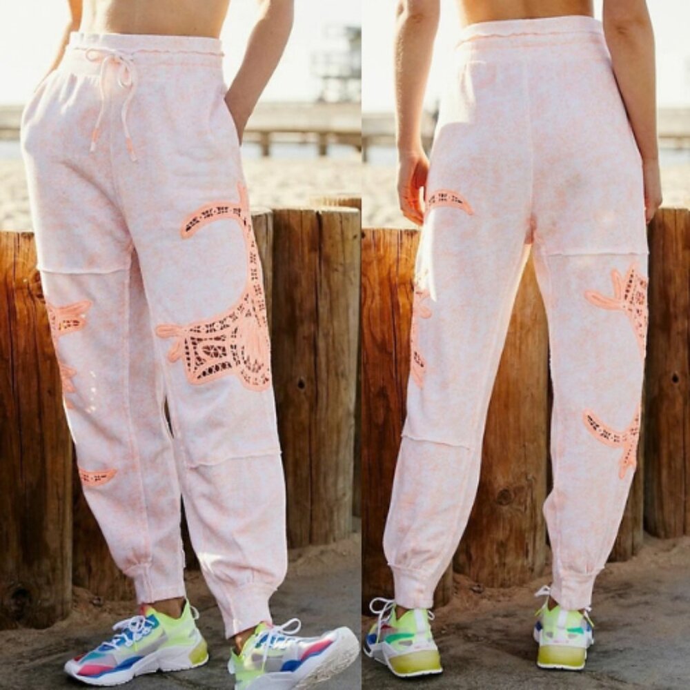 Free People Light Pink Tie-Dye Laser-Cut Joggers